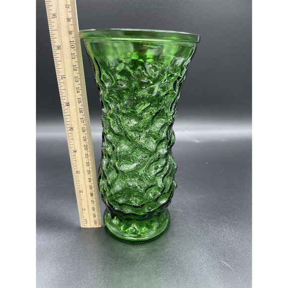 Vintage Hoosier Vase Green Crinkle Glass Vase Mid Century Modern Floral - Picture 3 of 6